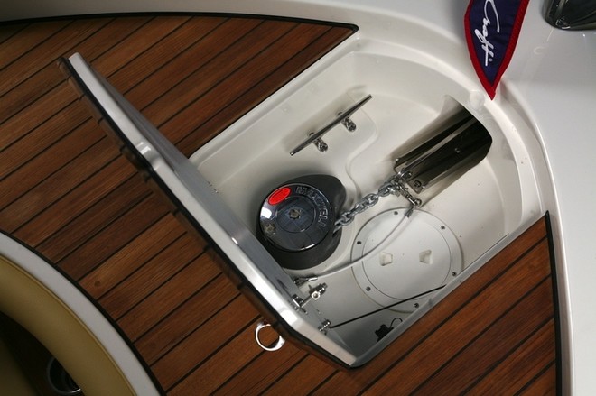 Anchor locker and ground tackle easily accessed at the Sun Tender’s bow. - Chris-Craft Sun Tender © supplied by Chris-Craft